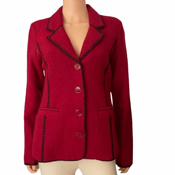 Carole Little double faced red wool lightweight sweater blazer - Picture 1 of 12